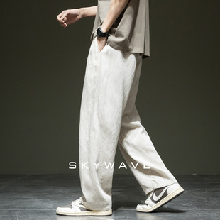 Summer New Cool Lyocell Linen Casual Pants Men's Japanese Style Trendy Versatile Loose Straight Sports Trousers