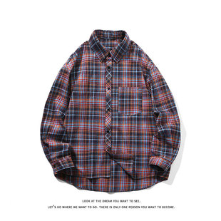 Autumn 2024 New Men's Korean Fashionable Retro Plaid plus size Laps Casual Long Sleeve Shirt Small Jacket