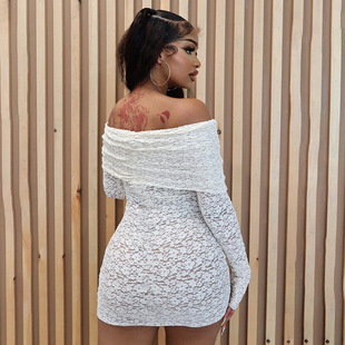 D24DS443 cross-border Europe and the United States 2024 new sexy skirt lace hollow collar long sleeve dress wholesale