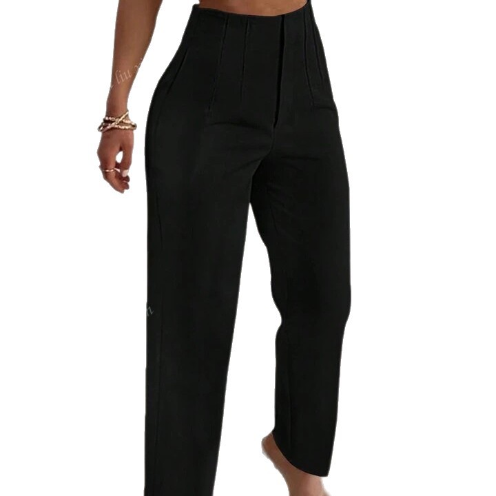 Amazon Cross-Border New Foreign Trade European and American Style Women's High-Waisted Slim Straight Casual Suit Nine-Point Pants