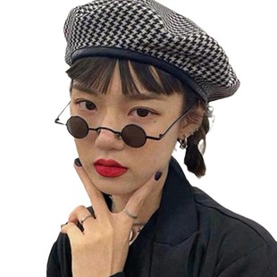 2024 Super Small Round Retro Sunglasses Mini Internet Celebrant Concave Shape Round Frame Small Glasses Men's and Women's Sunglasses Punk Trendy