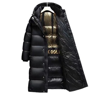 2024 Winter New Black Gold Label Down Jacket Long Hooded Thickened Jacket for Men and Women Couple Clothes