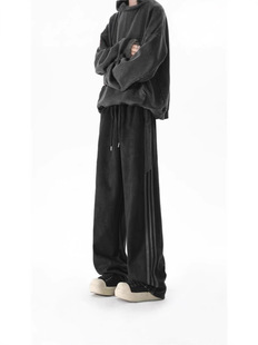 Casual Pants Men's Spring and Autumn New American Style Suede Striped Straight Pants Fashionable Brand Loose Sports Pants