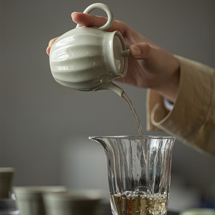Moji ice table glaze antique melon rib teapot kung fu tea set ceramic teapot ball hole filter plant ash pot