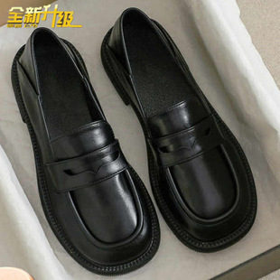 plus size women's shoes 35-43 real soft leather shoes women's British platform loafers black retro soft shoes 42