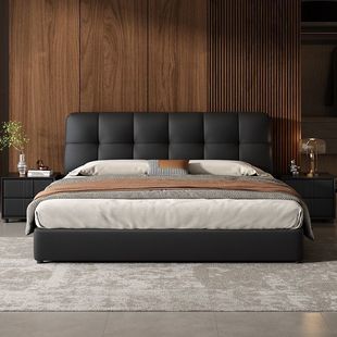 Italian Minimalist Master Bedroom Rental Room Modern Minimalist 1.5 m Small Apartment Wedding Bed Black Puff Soft Bag Storage Bed
