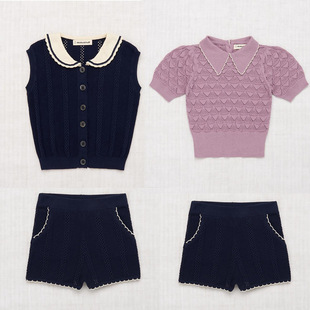 Ins2023 Spring and Summer Series Same Style Organic Cotton Baby Knitted Bow Tie Tops for Men and Women, Family Wear Bow Ny