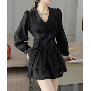 2025 New Women's Summer Age-reducing Fashion Elegant Goddess Fan suit Online Popular Foreign Style Fashionable Two-piece European Goods