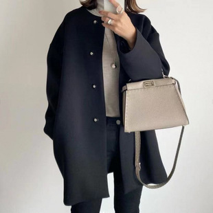 3 Color in stock Japanese Style Elegant Straight Coat Women's 2023 Autumn and Winter Elegant Solid Color Simple Loose Coat Women's Top