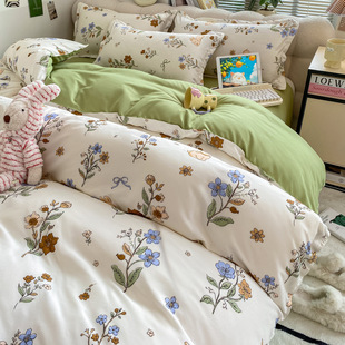 Ins single product small fresh wash cotton sanding quilt cover pastoral style single student single quilt cover three-piece wholesale