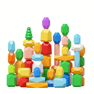 Cross-border Children Stacked Stone Colored Stone Montessori Early Education Educational Colorful Stacked High Wooden Building Blocks Stacked Music Toys