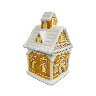 Ceramic Hand-Painted Christmas House Shape Candy Biscuit Jar Cross-Border Hot-Selling Christmas Food Storage Jar House Ornaments