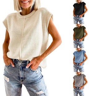 European and American Foreign Trade Sweater Women's Vest 2024 Early Autumn New Loose Sleeveless Round Neck Sweater Inner Top