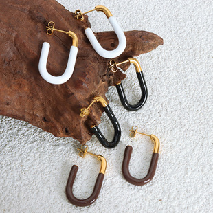 European and American Ins Fashion Earrings Distinctive Titanium Steel Fairy Earrings Simple New Creative Oil Dropping U-shaped Vintage Earrings