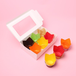 50 Pieces Disposable High Temperature Resistant Flame Cup Greaseproof Paper Tulip Paper Cup Pure Color Muffin Cake Paper Base