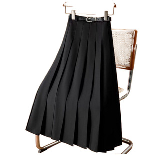 Grey Suit Mid-length Skirt Women's Autumn New Retro Slimming A- line Long Skirt Elegant Casual Pleated Skirt