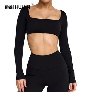 [Huijin] Cross-border European and American Naked Long Sleeve Yoga Suit Outdoor Running T-shirt Quick Drying Tight Fitness Suit
