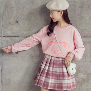 Factory wholesale children's clothing spring and autumn girls plaid skirt set long sleeve sweater children's suit two-piece children's clothing generation