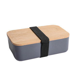 Cross-border Foreign Trade Japanese Plastic Lunch Box for Office Students Lunch Box Wooden Lid Lunch Box Food Grade Fresh-keeping Box