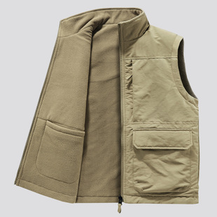 Autumn and winter men's outdoor fleece-lined vest multi-pocket double-sided vest casual workwear vest men's sleeveless jacket