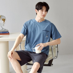 [7A Antibacterial] Summer New Cotton Men's Short-sleeved Shorts Casual Pullover Outer Wear Home Clothes