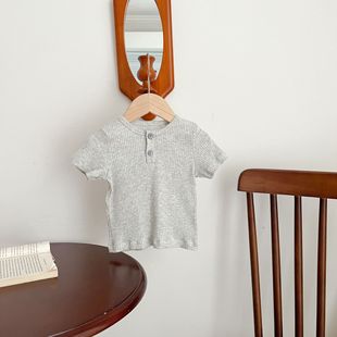 2023 Summer New Boys and Girls Baby Solid Color Top Infant Cotton Crewneck Stylish All-match Candy Color T-shirt