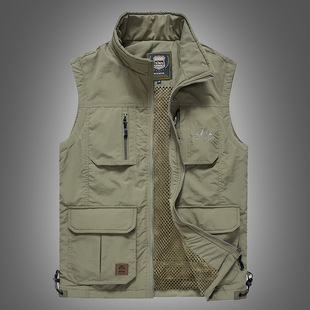 Multi-pocket Men's Vest Spring and Autumn Thin Middle-aged Outdoor Photography Fishing plus size Vest