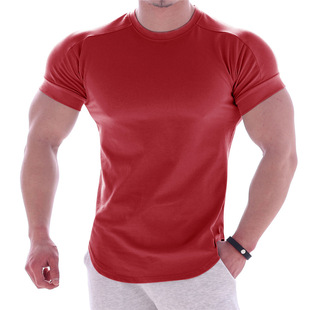Muscle трансграничная легкая доска Спортивная футболка с коротким рукавом для фитнеса мужские братья с круглым вырезом стрейч тренировочные упражнения плотный короткий рукав