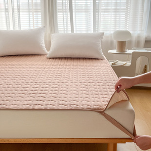 Cotton Quilted Cotton Mattress Simple Solid Color Non-Slip Fixed Dustproof Bedspread Protective Cover Breathable Household Bed Cover