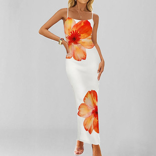 AliExpress 2025 spring cross-border foreign trade women's new European and American fashion printing temperament sleeveless sling dress