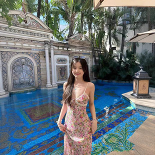 Pure Lace Floral Sling dress Women's Summer Vacation Seaside Beach Dress Hot Girl High Waist Hip Dress