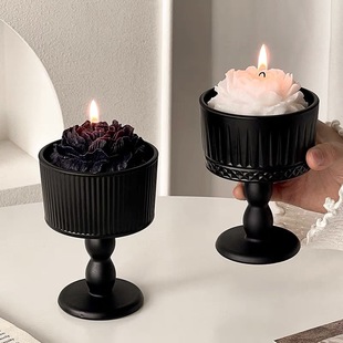 French Retro Black Frosted Candle Holder Home High-grade Sense Aromatherapy Candle Glass Base Atmosphere Decorative Ornament