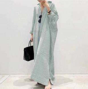Cross-border Europe and the United States new women's pullover dress loose striped printed nightgown home clothes bathrobe a generation of hair