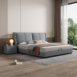 New leather bed 1.8 m master bedroom high-end elegant double wedding bed 1.5 small apartment edge storage technology cloth bed