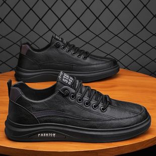 Spring Men's Shoes New breathable waterproof non-slip shoes men's fashionable all-match black leather shoes casual sports Board Shoes