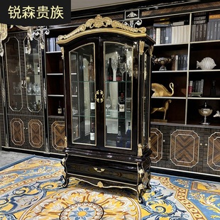 French Style Solid Wooden Wine Cabinet European Style Neoclassical Luxury Carved Restaurant Wall Single Door Wine Cabinet Floor Cabinet