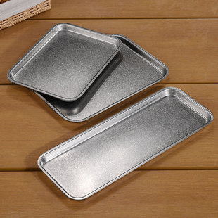 Source Factory Retro Old Stainless Steel Rectangular Barbecue Plate Hot Pot Beef Sushi Barbecue Plate Flats Bottom Tray