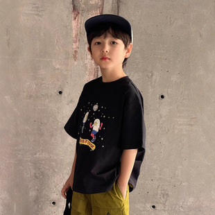 Children's T-shirt Summer New 2025 Children's Wear Big Kids Casual Western Style Half Sleeve Cartoon Crewneck Boys' Short Sleeve Trendy