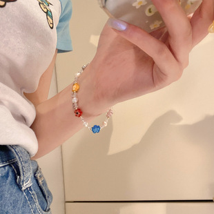 Contrast Color Random Color Flower Imitation Pearl Bracelet Women's ins Niche Beaded Bracelet New Women's Titanium Steel Bracelet