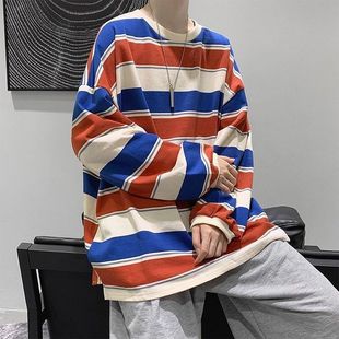 Hong Kong Wind ins полосатый свитер мужской тренд корейская версия свободного bf Harajuku Wind Waitang Студенческая футболка с длинными рукавами