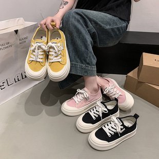 Platform Canvas Shoes 2025 Spring New All-match Height-increasing Casual Sports Board Shoes Breathable White Shoes Biscuit Shoes for Women