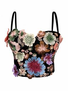 Cross-border Retro Embroidered Flower Strapless Top High-end Sling Vest with Chest Pad Breathable All-match Fishbone Bra