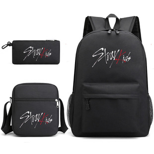 New stray kids Combination Surrounding Same Style Backpack Backpack Backpack Student Schoolbag Pencil Case Three-piece Set Korean Style for Men and Women