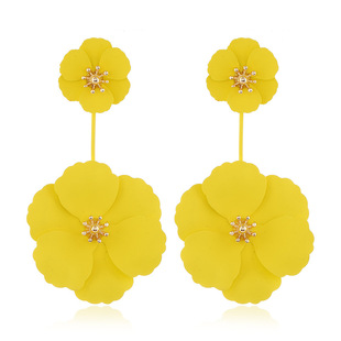 European and American fashion paint double-layer size flower fresh Camellia removable net red earrings factory direct earrings