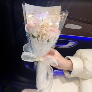 520 Valentine's Day Gift Finished Ice Blue Rose Bouquet Wholesale Simulation Soap Flower Immortal Dried Bouquet