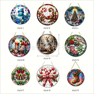 Cross Border Acrylic Christmas Painted Decoration Snowman Christmas Tree Window Hanging Decoration Hanging Round Logo Decoration