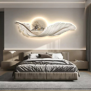 Modern light luxury living room decorative painting feather hanging painting with led induction light painting High sense sofa background wall mural