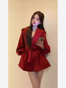 Autumn and Winter New Korean Style Woolen Coat Women's Slimming All-match Lantern Sleeve Small Chanel Style Woolen Coat for Women