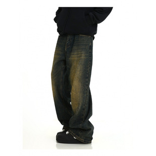 American Street Washed Used Jeans Men's Spring and Autumn Straight Loose European and American High Street Vibe Style Long Pants