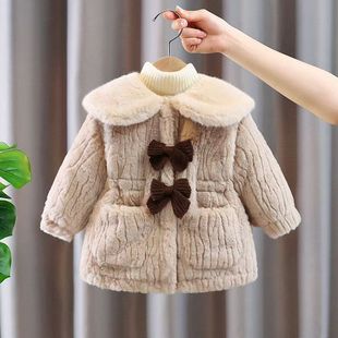 Girls Baby Winter fleece-lined Thickened Clothes 2024 Winter Western Style Children's Coat Autumn and Winter New Mao Mao Top